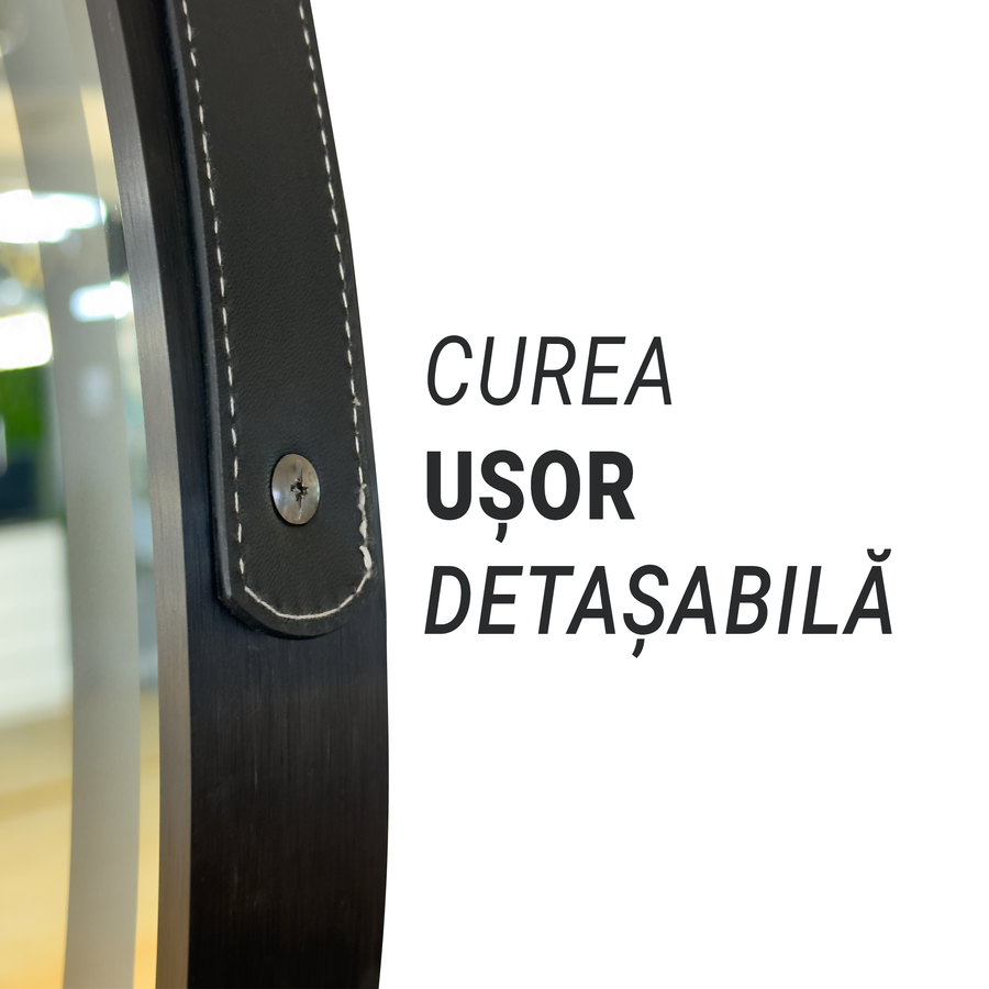 Кръгло LED огледало, 60 см, Celeste Majesti Noir Eleve Motionglow Marcello, система за дефиниция, часовник и термометър, размирен