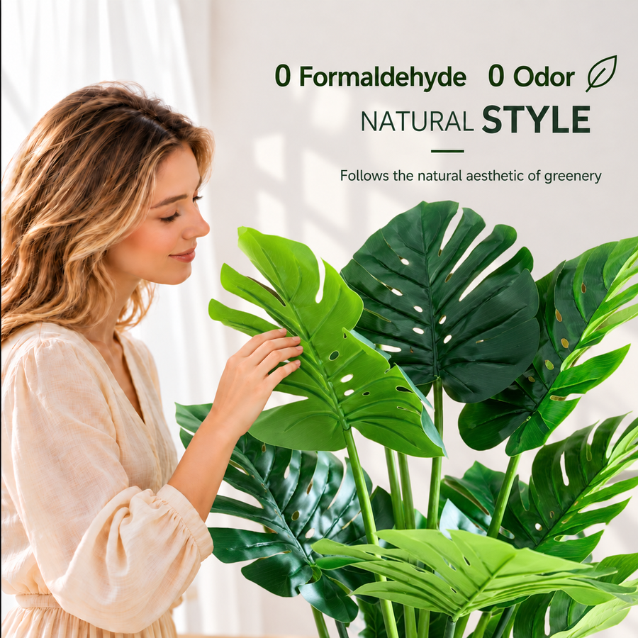 Изкуствено растение тип Monstera Deliciosa, с богати листа, 160 см, зелено