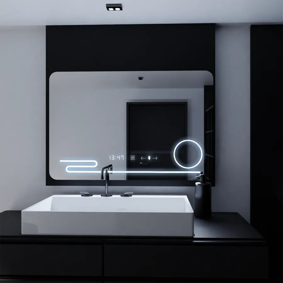Правоъгълно светодиодно огледало, 120x80см, Harmonie Motionglow Marcello, заместник -система, часовник и термометър, козметичен луп