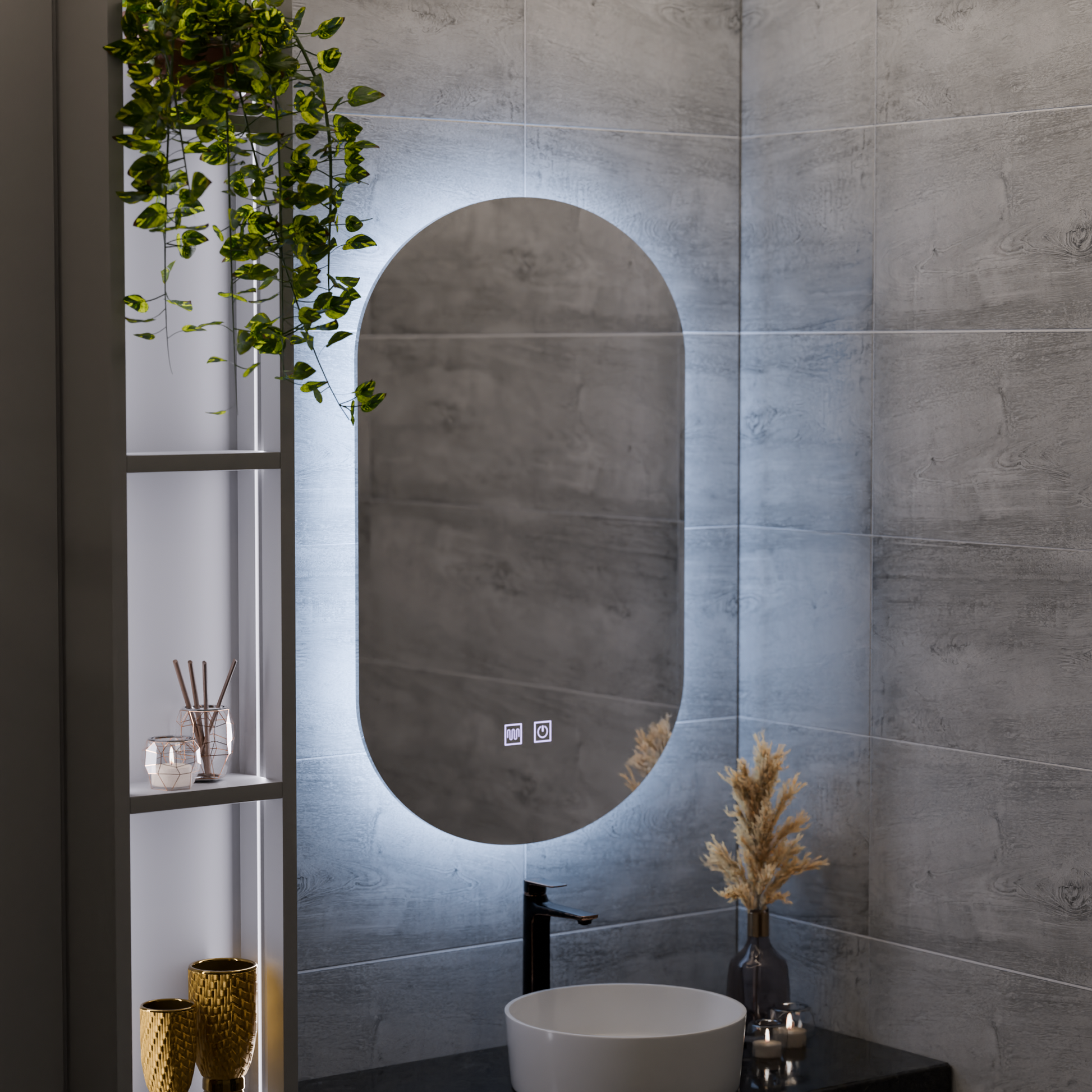 Овално LED огледало, 50X80cm, E14S/50X80, докосване, огледала със система против запотяване Korman E Заглавие по подразбиране Alessandro Design