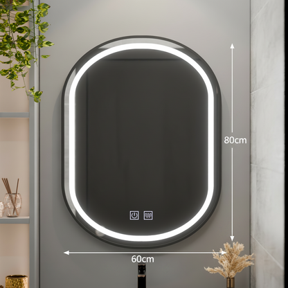 LED овално огледало 60x80cm VETRO сензорна димируема система против запотяване, черна рамка