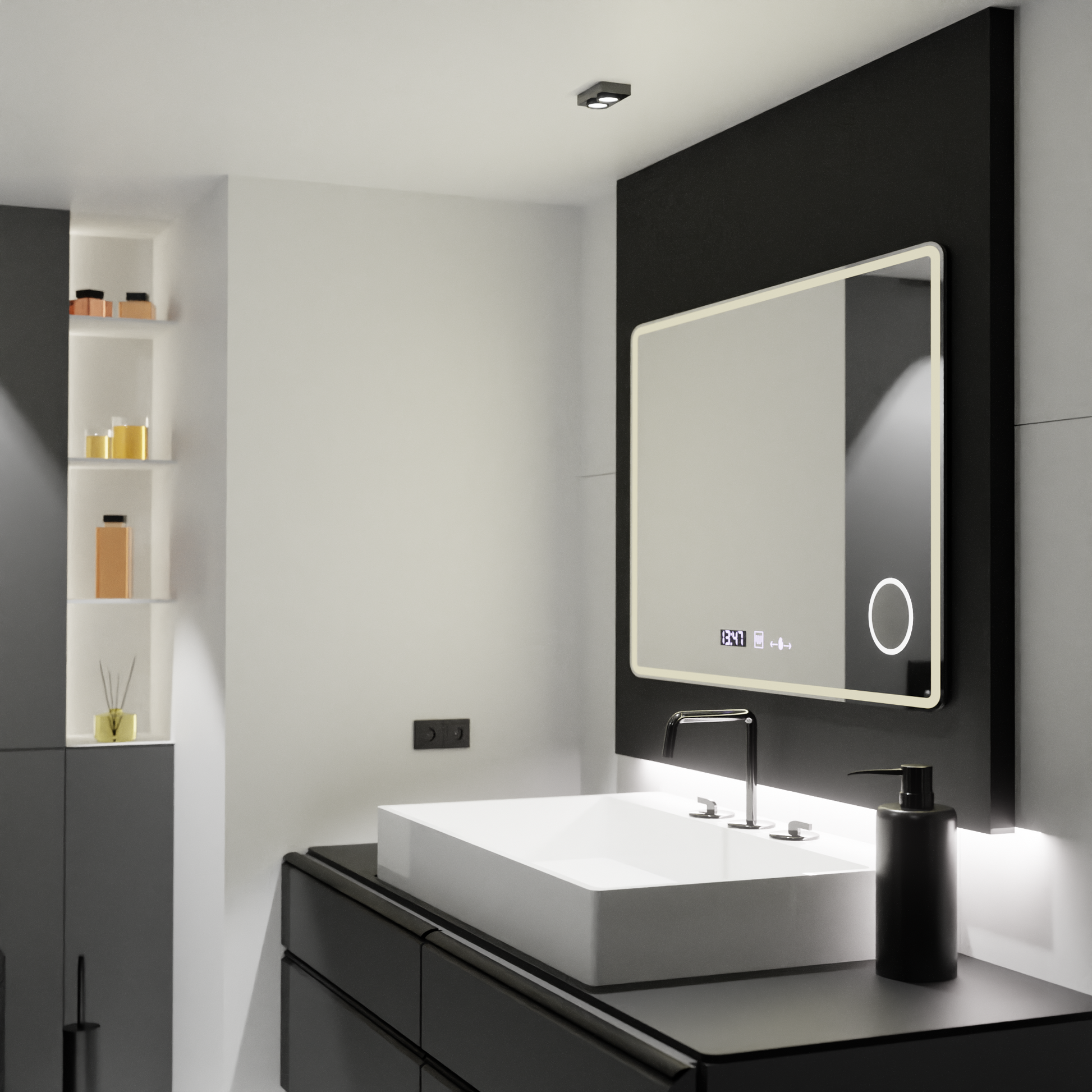 Oglinda LED Rectangulara 120x80 Aura Riflesso Puro MotionGlow Marcello, Sistem Dezaburire, Termometru si Ceas, Dimabila Oglinzi Marcello Default Title Alessandro Design