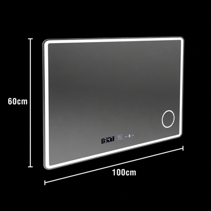 Правоъгълно LED огледало 100x60 Aura Riflesso Puro MotionGlow Marcello, Demister System, Clock, Dimmable
