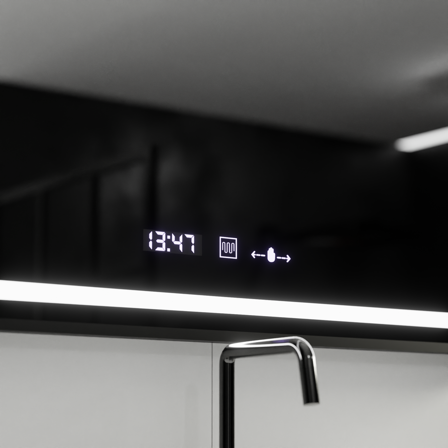 Правоъгълно LED огледало, 100x80 см, Verite Majeste Noir MotionGlow Marcello, система за обезпотяване, часовник и термометър, димируеми огледала Marcello Заглавие по подразбиране Alessandro Design