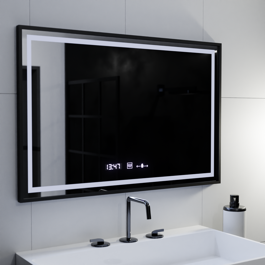Правоъгълно LED огледало, 100x80 см, Verite Majeste Noir MotionGlow Marcello, система за обезпотяване, часовник и термометър, димируеми огледала Marcello Заглавие по подразбиране Alessandro Design