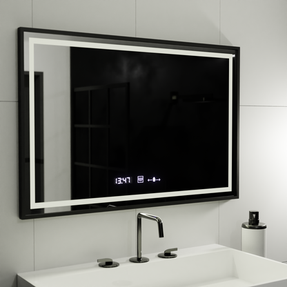 Правоъгълно LED огледало, 100x80 см, Verite Majeste Noir MotionGlow Marcello, система за обезпотяване, часовник и термометър, димируеми огледала Marcello Заглавие по подразбиране Alessandro Design