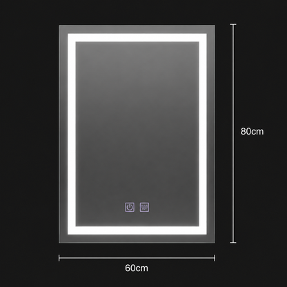 Правоъгълно LED огледало, 60x80 см, RADIANTE Touch, студена светлина, система против запотяване, димиране
