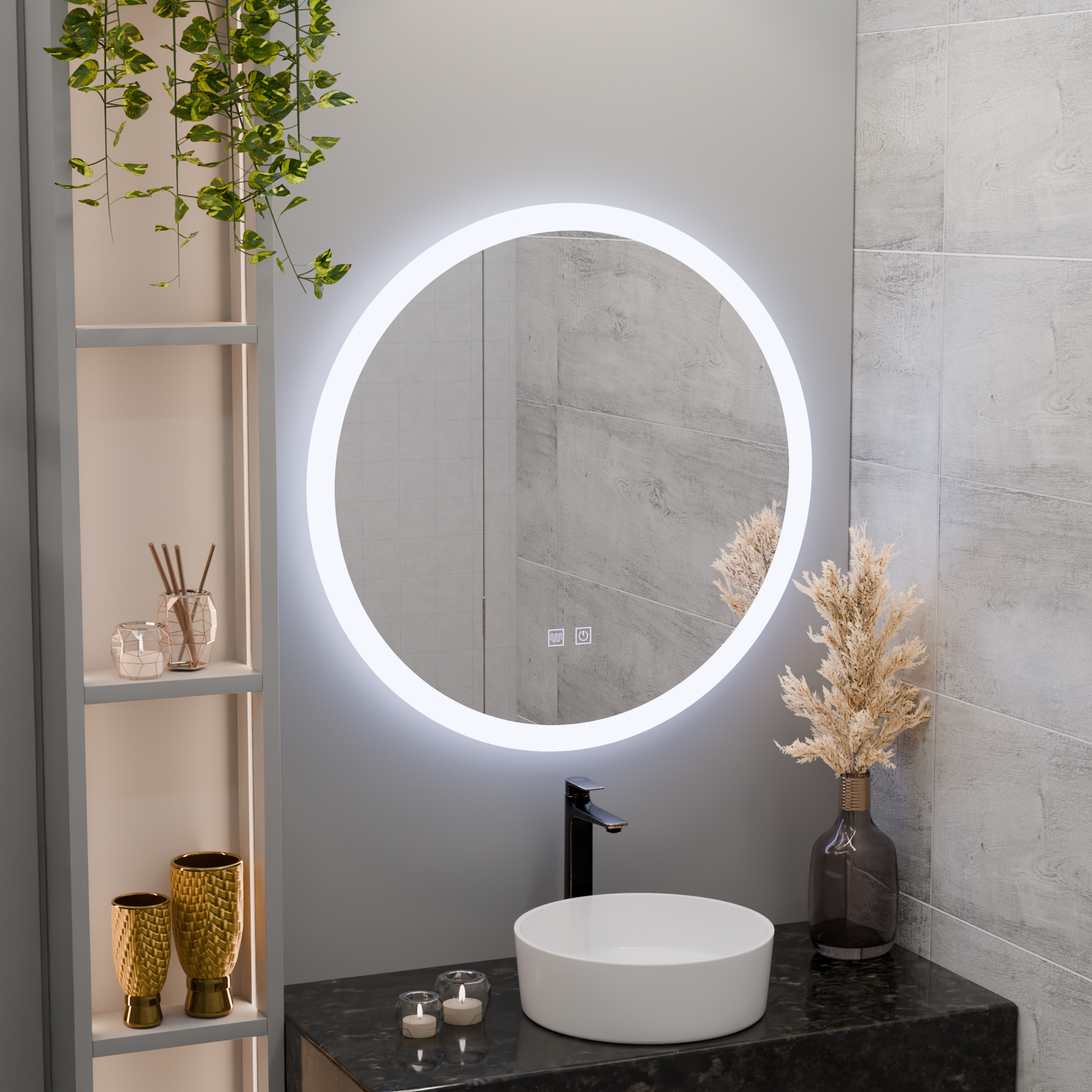 Oglinda LED Rotunda, 50cm, Noxia Touch, Sistem Dezaburire, Dimabila Oglinzi Korman E Default Title Alessandro Design
