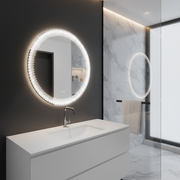 Кръгло LED огледало Nexos, 60 см, 24 W, топла/студена/неутрална светлина, сензор, система против запотяване, часовник, димиране