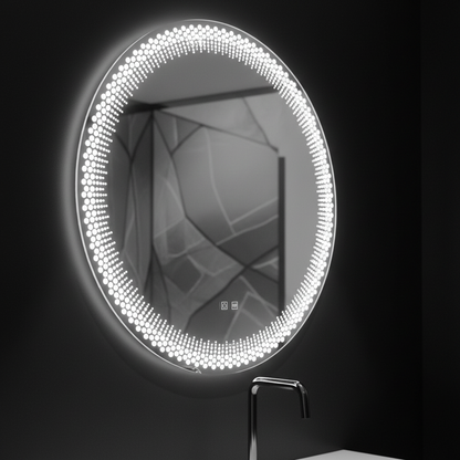 Кръгло LED огледало Nexos, 60 см, 24 W, топла/студена/неутрална светлина, сензор, система против запотяване, часовник, димиране
