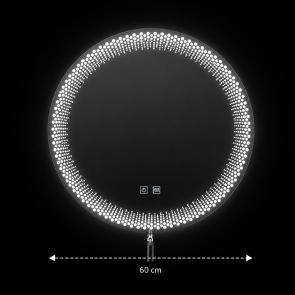 Кръгло LED огледало Nexos, 60 см, 24 W, топла/студена/неутрална светлина, сензор, система против запотяване, часовник, димиране
