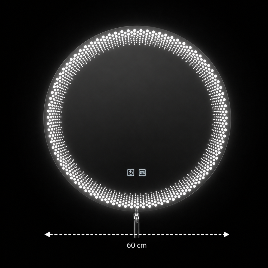 Кръгло LED огледало Nexos, 60 см, 24 W, топла/студена/неутрална светлина, сензор, система против запотяване, часовник, димиране