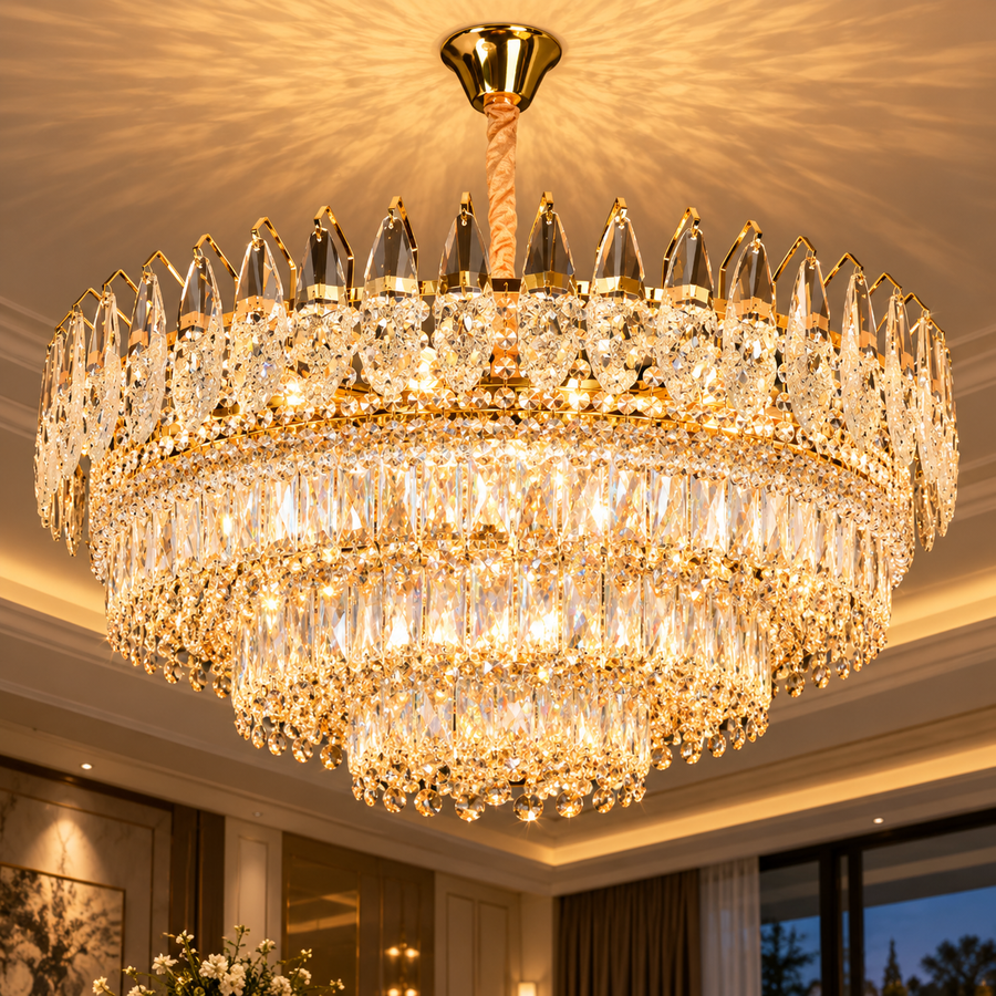 Кристален полилей MAJESTIC Regalis 21x E14, диаметър 80 см, блестящо злато, регулируема височина