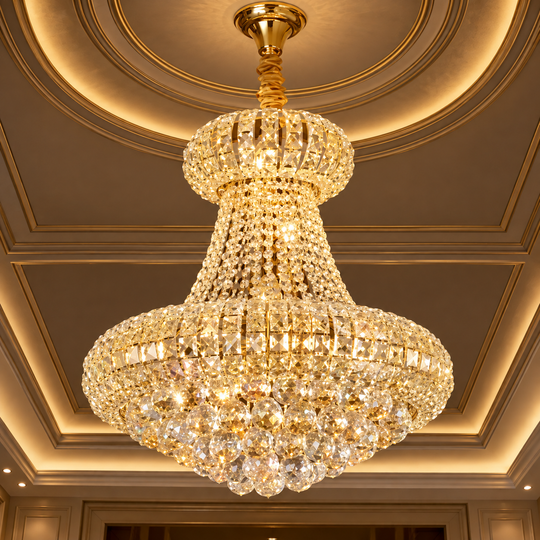 Кристален полилей CASTRUM Eleganza 9xE14, D50 см, злато, регулируема височина, метал и кристал