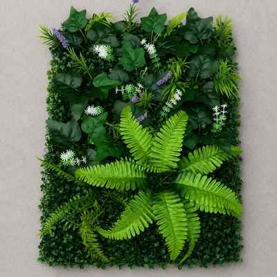 Пано за жив плет от изкуствени растения лавандула и смесени листа, 40 x 60 см, зелено