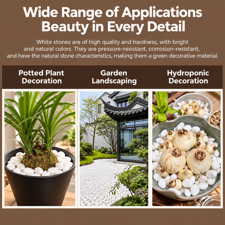 Бели Декоративни Камъни за Градина Големи Размери 20 кг
