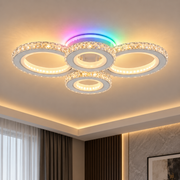 LED плафон с дистанционно управление и кристал NOVA ROTONDA RGB 82W, 4 кръга, Студена/Топла/Неутрална светлина, Димируем, Бял