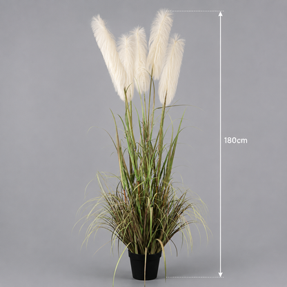 Plantă decorativă în ghiveci, 5 fire, 180cm, Stuf Artificial, Material Textil si Plastic, Verde si Roz