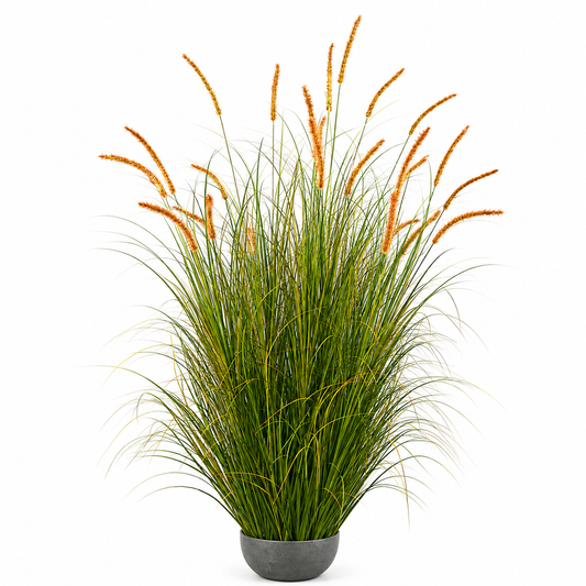 Изкуствено декоративно растение Cattail Grass, 150 cm, 26 стъбла, извита трева и подправки, тъмнозелено, без саксия