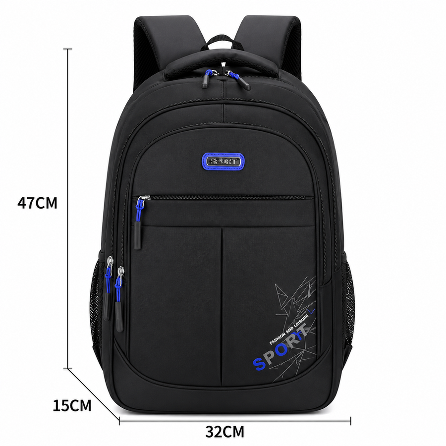 Rucsac Travel Business GANJA, 48x32x15 cm, Oxford, Negru si Albastru