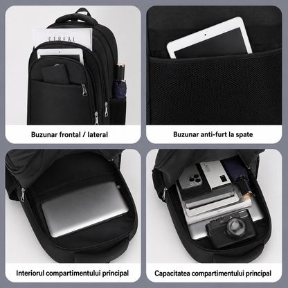 Rucsac Travel Business KANGIQLINIQ, 47x33x15 cm, Oxford, Negru si Portocaliu