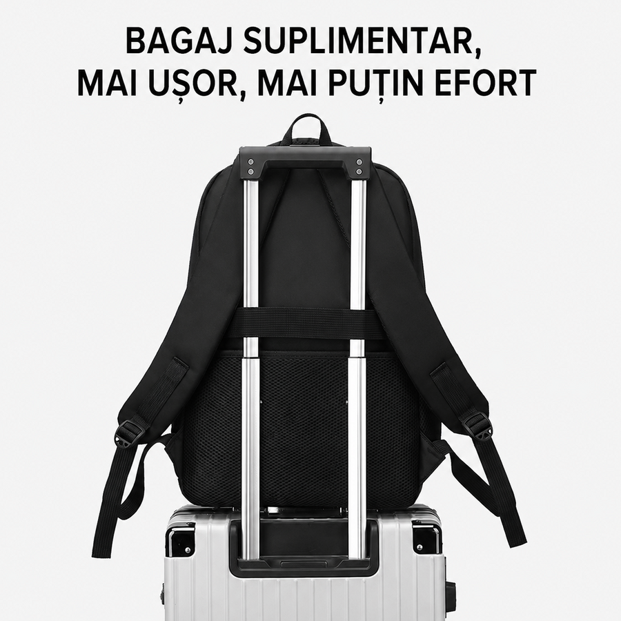 Rucsac Travel Business KANGIQLINIQ, 47x33x15 cm, Oxford, Negru si Portocaliu