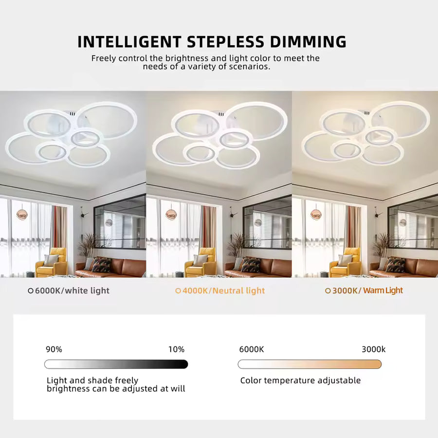 LED полилей с дистанционно управление на Betty 82W, 6 кръга, студ/гореща/неутрална светлина, нестабилен, бял