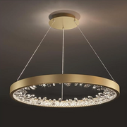 LED полилей, окачен с дистанционно управление, 44W, 1 кръг, 40 см, студена/гореща/неутрална светлина, нестабилна, златна, регулируема височина