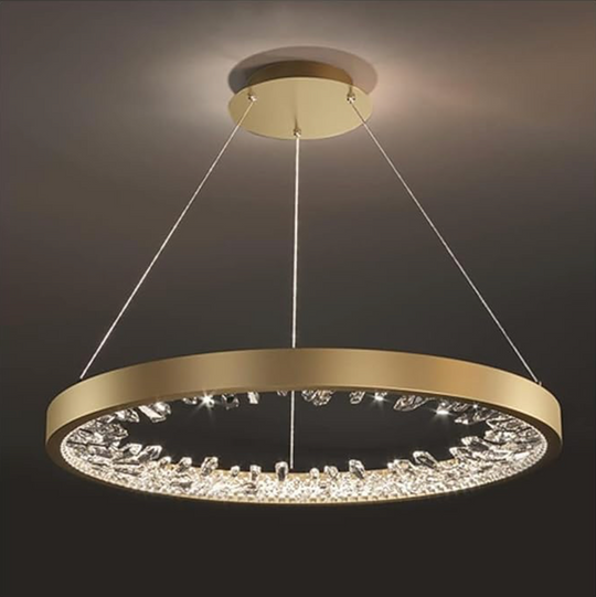 Окачен LED полилей с дистанционно управление, кристали K9, 29W, 1 кръг, студена/топла/неутрална светлина, димируем, златист, регулируема по височина LED полилей с дистанционно управление Заглавие по подразбиране Alessandro Design