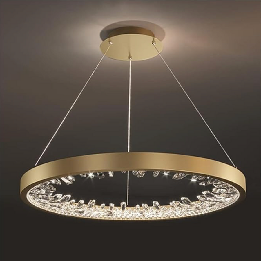 LED полилей, окачен с дистанционно управление, 44W, 1 кръг, 40 см, студена/гореща/неутрална светлина, нестабилна, златна, регулируема височина