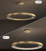 LED полилей, окачен с дистанционно управление, 44W, 1 кръг, 40 см, студена/гореща/неутрална светлина, нестабилна, златна, регулируема височина