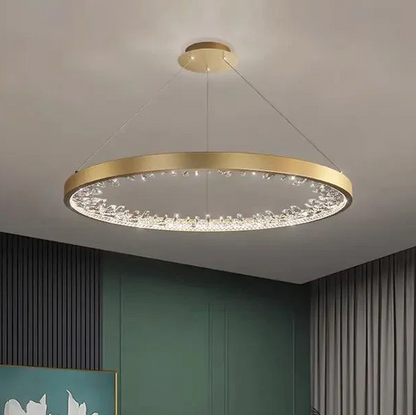 LED полилей, окачен с дистанционно управление, 44W, 1 кръг, 40 см, студена/гореща/неутрална светлина, нестабилна, златна, регулируема височина