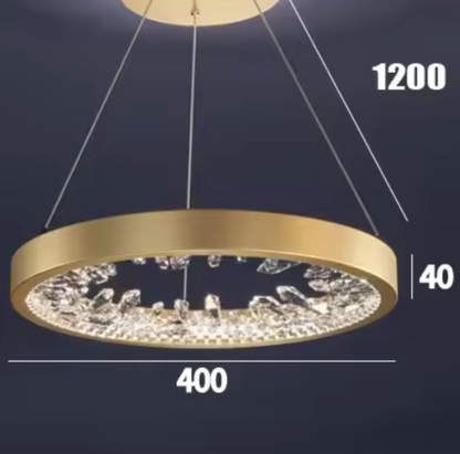 LED полилей, окачен с дистанционно управление, 44W, 1 кръг, 40 см, студена/гореща/неутрална светлина, нестабилна, златна, регулируема височина