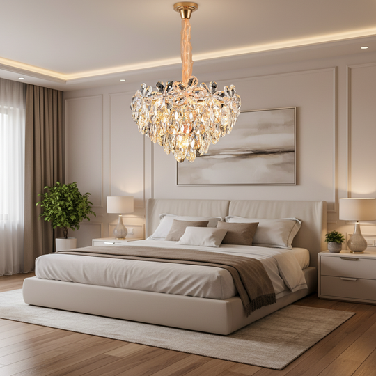 Кристален полилей, Elegance 7xE14, диаметър 40 см, блестящо злато, регулируема височина, метални и кристални кристални полилеи Заглавие по подразбиране Alessandro Design