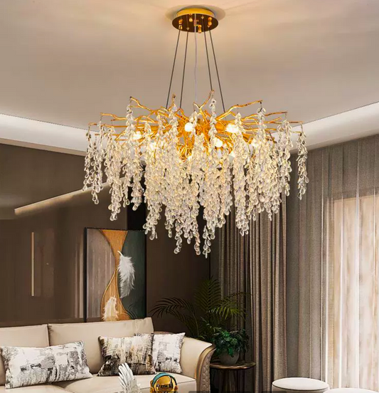 Crystal Chandelier Waltz Cascade, 9x G9, злато, 80 см, регулируема височина
