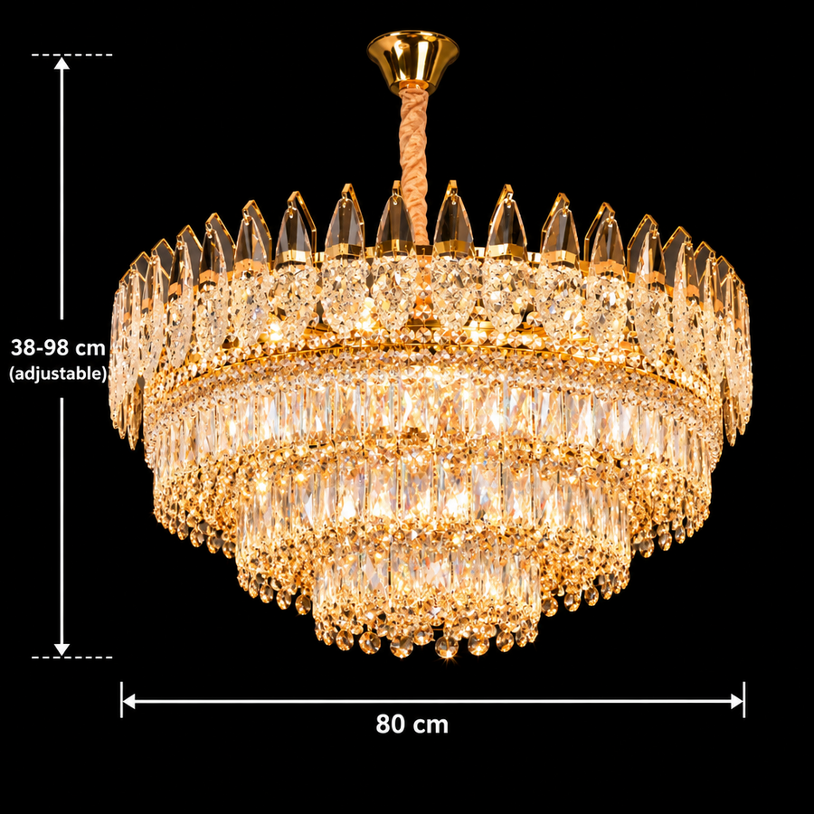 Кристален полилей MAJESTIC Regalis 21x E14, диаметър 80 см, блестящо злато, регулируема височина