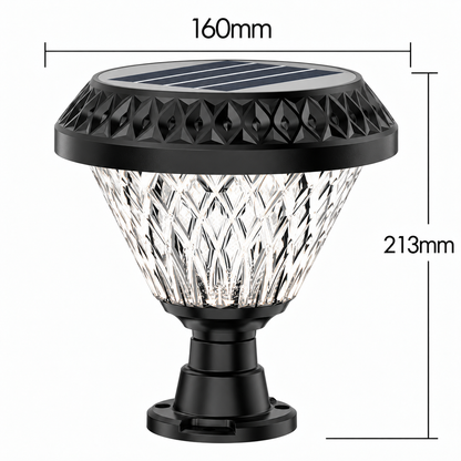 LED соларна лампа за външен стълб KATTAKURGAN, 8W, топла/студена/неутрална светлина + RGB, кръгла форма, алуминий, черен, димируем
