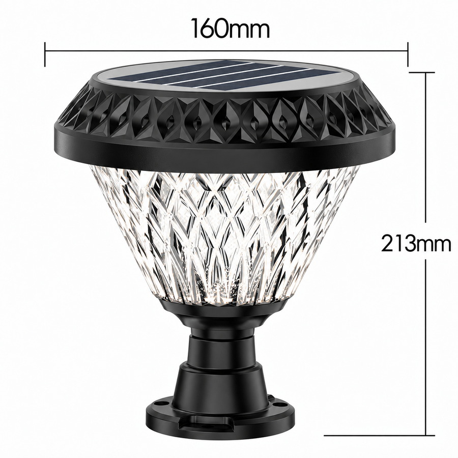 LED соларна лампа за външен стълб KATTAKURGAN, 8W, топла/студена/неутрална светлина + RGB, кръгла форма, алуминий, черен, димируем
