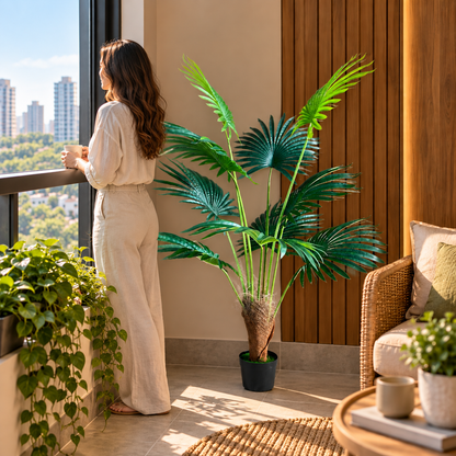 Изкуствено растение Livistona Fan Palm, 10 листа, 160 см, зелено