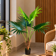 Изкуствено растение Livistona Fan Palm, 5 листа, 120 см, зелено