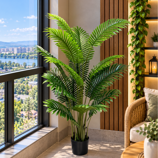 Изкуствено растение тип палма арека, 15 листа, 150 см, зелено
