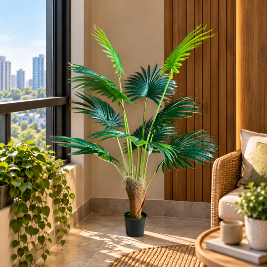 Изкуствено растение Livistona Fan Palm, 10 листа, 160 см, зелено