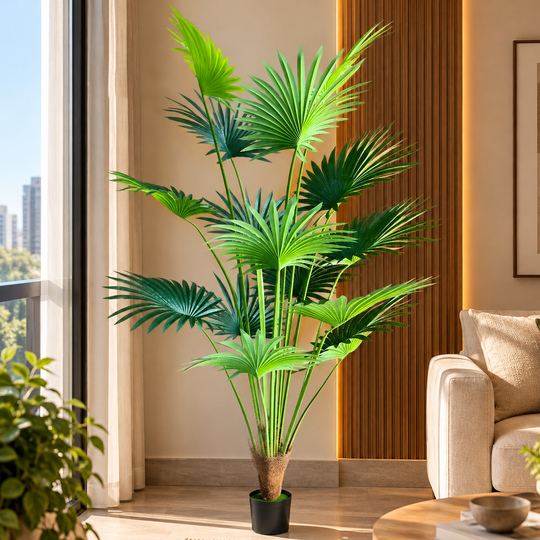 Изкуствено растение Livistona Fan Palm, 15 листа, 200 см, зелено
