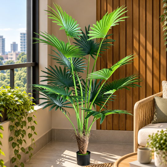 Изкуствено растение Livistona Fan Palm, 12 листа, 180 см, зелено