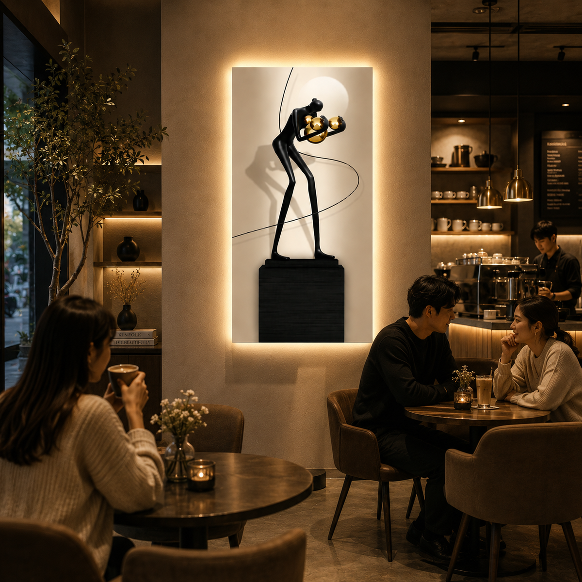 Декоративна картина с LED осветление „Танцът на сферите“, 60 x 120 см, 24W, неутрална светлина, алуминиева сплав и MDF