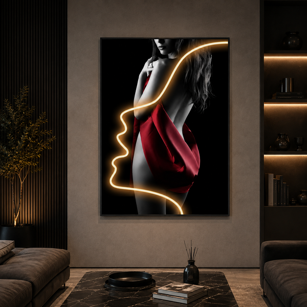 Декоративна картина с LED осветление „Силует в червено“, 60 x 80 см, 24W, неутрална светлина, алуминиева сплав и MDF