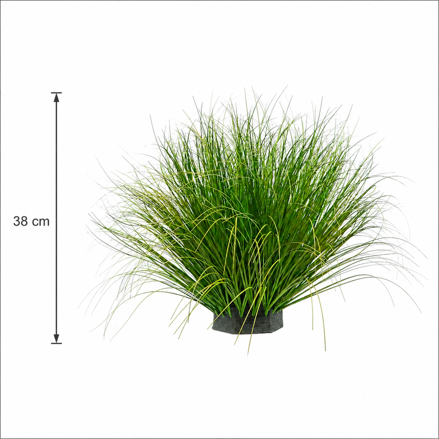 Tufă Artificială de Iarbă, 38 cm, Iarbă Tip Ceapă Curbată, Densitate Mare, Plastic, Verde