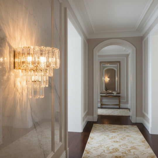 Crystal chandelier lamp ELYSIAN 3xE14, D26 cm, Gold, Adjustable Height, Metal and Crystal