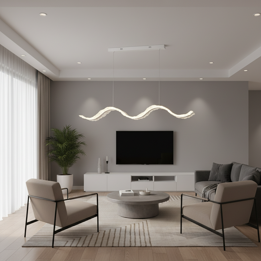 LED полилей с дистанционно управление, окачен AMI 63W, линеен, студена/топла/неутрална светлина, бял, регулируема височина