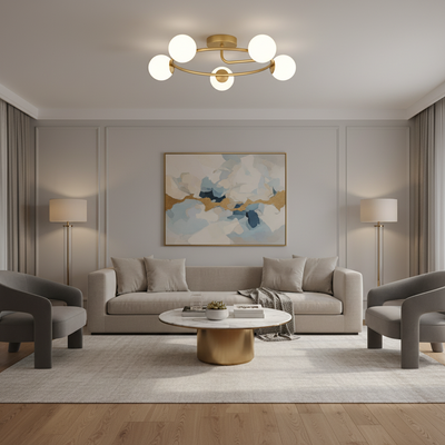 LED и кристален полилей ORBIT, 72cm, 5xE27, Globes, Gold